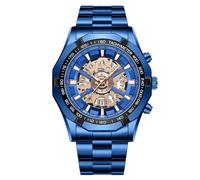 JewelryWe Montre Homme Analogique Quartz: Montre Bracelet Acier Inoxydable Imitation Mécanique Étanche 3ATM avec Aiguilles et Index Lumineux, Tachymètre, Calendrier - Six Couleurs Disponibles