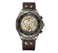 JewelryWe Montre Homme Automatique Cuir: Montre Bracelet Mécanique Étanche 3 ATM avec Mouvement à 36 Heures Cadran Romain et Boîtier Squelette à Engrenages Rétro - Cadeaux Anniversaire