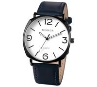 JewelryWe Montre Homme Bracelet Cuir: Montre Analogique Quartz avec Gros Cadran à Chiffres Arabes Facile à Lire et Bracelet Ajustable Simple Moderne - -Cadeau Homme Anniversaire Fêtes des Pères