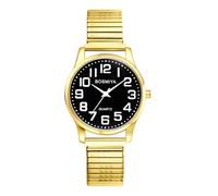 JewelryWe Montre Homme Bracelet Extensible: Montre Bracelet Elastique Doré Analogique Quartz Grands Chiffres Arabes Facile à Lire - Confort Réglable 22-25cm - Cadeau Anniversaire Noël Fête des Pères