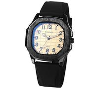 JewelryWe Montre Homme Bracelet Silicone: Montre Analogique Quartz avec Cadran Octogonale Motif Globe Chiffres Arabes et Bracelet Ajustable Moderne - Cadeau Anniversaire Fête des Pères