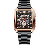 JewelryWe Montre Homme Rectangulaire Etanche : Montre Homme Bracelet Acier Inoxydable Analogique Quartz 3Atm Etanche avec Trois Yeux Cadran Décoratif et Aiguilles Luminescent- Cadeau Anniversaire