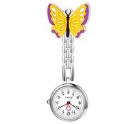 JewelryWe Montre Infirmière Femme Papillion: Montre de Poche Infirmière avec Clip Analogique Quartz avec Jolie Motif Papillon - Cadeau pour Infirmières et Médecins
