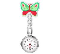 JewelryWe Montre Infirmière Femme Papillion: Montre de Poche Infirmière avec Clip Analogique Quartz avec Jolie Motif Papillon - Cadeau pour Infirmières et Médecins