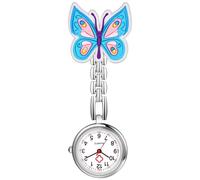 JewelryWe Montre Infirmière Femme Papillion: Montre de Poche Infirmière avec Clip Analogique Quartz avec Jolie Motif Papillon - Cadeau pour Infirmières et Médecins