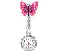 JewelryWe Montre Infirmière Femme Papillion: Montre de Poche Infirmière avec Clip Analogique Quartz avec Jolie Motif Papillon - Cadeau pour Infirmières et Médecins