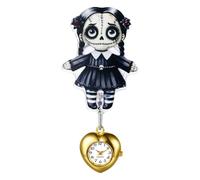 JewelryWe Montre Infirmière pour Blouse Halloween : Montre à Clip avec Décor Squelette, Cadran Quartz à Chiffres Arabes, Cordon Extensible et Boîtier Coeur - Accessoire Professionnel et Cadeau