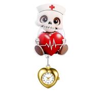JewelryWe Montre Infirmière pour Blouse Halloween : Montre à Clip avec Décor Squelette, Cadran Quartz à Chiffres Arabes, Cordon Extensible et Boîtier Coeur - Accessoire Professionnel et Cadeau