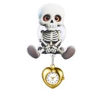 JewelryWe Montre Infirmière pour Blouse Halloween : Montre à Clip avec Décor Squelette, Cadran Quartz à Chiffres Arabes, Cordon Extensible et Boîtier Coeur - Accessoire Professionnel et Cadeau