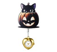 JewelryWe Montre Infirmière pour Blouse Halloween : Montre à Clip avec Décor Squelette, Cadran Quartz à Chiffres Arabes, Cordon Extensible et Boîtier Coeur - Accessoire Professionnel et Cadeau