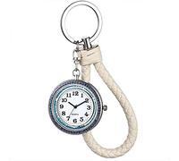 JewelryWe Montre Infirmière - Surface des Chiffres Arabes & Boîtier Entièrement en Diamant & Montre d'infirmière en Cuir pour Boucle de Sac à Dos de Porte-clés de Cordon (Argent)