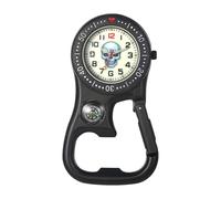 JewelryWe Montre Mousqueton Crâne Fantaisie: Montre Porte Clé Clip avec Ouverture de Bouteille et Cadran Double Fuseau Horaire Aiguille Luminescent Chiffres Arabes pour Sac à Dos - Cadeau Halloween