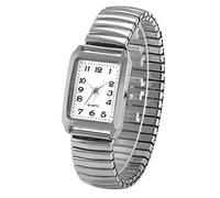 JewelryWe Montre pour femme avec grand cadran facile à lire doré/argenté avec bracelet élastique pour la Saint-Valentin, Bracelet argenté Cadran blanc (16,5 cm - 20 cm), Mouvement à quartz