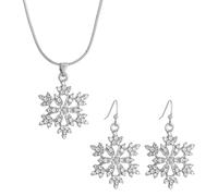 JewelryWe Parure Femme Noël Flocon de Neige : Ensemble Collier Pendentif et Boucles d’Oreilles Dorés avec Zircons Étincelants, Style Élégant Cadeau Noël pour Soirées et Réunions Festives
