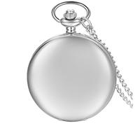 JewelryWe Pendentif Collier Montre de Poche Gousset Ronde Poli Quartz Chiffre Simple Lisse Couverture Chic Alliage Couleur Argent pour Homme Femme avec Sac Cadeau