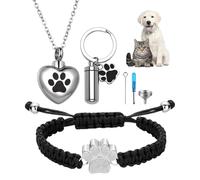 JewelryWe Set de Bijoux de Crémation pour Animaux (3 Pièces) : Médaillon Cœur en Acier Inoxydable, Bracelet Empreinte Réglable et Porte-Clés Urne - Cadeau Émotionnel pour Garder les Cendres d’Animal