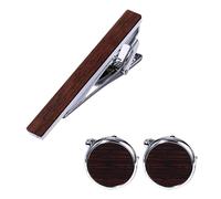JewelryWe Set de Boutons de Manchette Homme et Pince à Cravate en Bois Ébène avec Coffret Cadeau: Accessoir Costume Design Classique et Élégant pour Mariage, Bureau, Anniversaire ou Fête des Pères