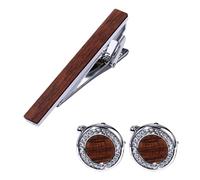 JewelryWe Set de Boutons de Manchette Homme et Pince à Cravate en Bois Noisette avec Coffret Cadeau: Accessoir Costume Design Classique et Élégant pour Mariage, Bureau, Anniversaire ou Fête des Pères