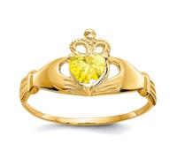JewelryWeb Bague de déclaration en or jaune massif 14 carats avec zircon cubique - Nœud de la trinité celtique irlandais Claddagh - Cœur d'amour - Pour femme, taille unique, Pierre précieuse en oxyde