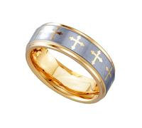 JewelryWeb Bague de mariage en tungstène bicolore brossé au centre irlandais Claddagh celtique nœud de la Trinité religieuse foi croix bord de pas 8 mm confortable pour homme, US 11.5 | EU 66 | DE 21