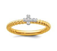 JewelryWeb Bague empilable en or 14 carats 2,5 mm avec diamants superposables et croix, taille 7, pour femme