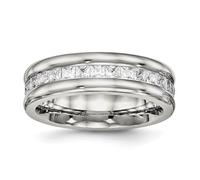 JewelryWeb Bague en acier inoxydable poli avec zircone cubique imitation diamant 7 mm pour femme, US 10 | EU 62.5 | DE 20 | JP 20 | UK T 1/2, Zircone cubique Métal Zircone cubique Pierre précieuse