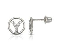 Jewelryweb Boucles d'oreilles à tige en or blanc massif 14 carats avec zircone cubique imitation diamant cercle A Z avec monogramme personnalisé pour femme, One Size, Zircone cubique Pierre précieuse