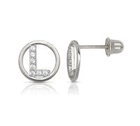 Jewelryweb Boucles d'oreilles à tige en or blanc massif 14 carats avec zircone cubique imitation diamant cercle A Z avec monogramme personnalisé pour femme, One Size, Zircone cubique Pierre précieuse