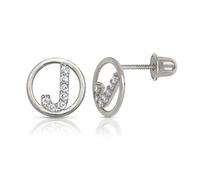 Jewelryweb Boucles d'oreilles à tige en or blanc massif 14 carats avec zircone cubique imitation diamant cercle A Z avec monogramme personnalisé pour femme, One Size, Zircone cubique Pierre précieuse
