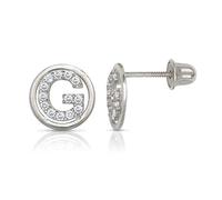 Jewelryweb Boucles d'oreilles à tige en or blanc massif 14 carats avec zircone cubique imitation diamant cercle A Z avec monogramme personnalisé pour femme, One Size, Zircone cubique Pierre précieuse