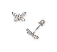 Jewelryweb Boucles d'oreilles à tige en or blanc massif 14 carats ou oxyde de zirconium transparent imitation diamant papillon ailes d'ange à vis arrière pour femme, One Size, Zircone cubique Pierre