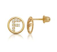 Jewelryweb Boucles d'oreilles à tige en or jaune massif 14 carats avec zircone cubique imitation diamant cercle A Z avec monogramme personnalisé pour femme, One Size, Zircone cubique Pierre précieuse