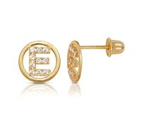 Jewelryweb Boucles d'oreilles à tige en or jaune massif 14 carats avec zircone cubique imitation diamant cercle A Z avec monogramme personnalisé pour femme, One Size, Zircone cubique Pierre précieuse