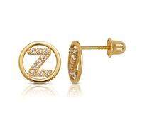 Jewelryweb Boucles d'oreilles à tige en or jaune massif 14 carats avec zircone cubique imitation diamant cercle A Z avec monogramme personnalisé pour femme, One Size, Zircone cubique Pierre précieuse