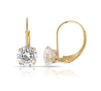 JewelryWeb Boucles d'oreilles à tige en or massif 14 carats avec faux diamant CZ 6 mm, One Size, Zircone cubique Diamant Pierre précieuse, Zircone cubique