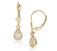 Jewelryweb Boucles d'oreilles pendantes en or jaune massif 14 carats avec zircones cubiques imitation diamant pour femme, One Size, Zircone cubique Pierre précieuse Métal, Zircone cubique