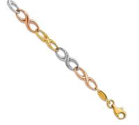 JewelryWeb Bracelet à maillons en or massif 10 carats tricolore symbole infini 19 cm pour femme