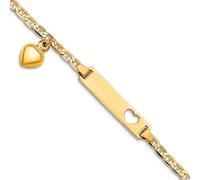 JewelryWeb Bracelet en or jaune 14 carats avec fermoir mousqueton poli pour Teen ID - Navire nautique avec cœur - 5 mm de large, 14 centimeters, Métal, Pas de gemme
