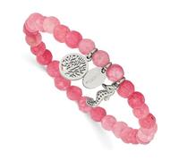 JewelryWeb Bracelet extensible en acier inoxydable poli avec hippocampe et jade rose 16 cm de large et 1 mm d'épaisseur pour femme