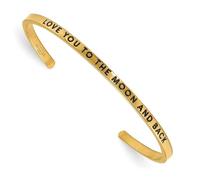 JewelryWeb Bracelet jonc empilable en acier inoxydable plaqué Ip jaune Love You to the Celestial Moon CZ 3 mm pour femme