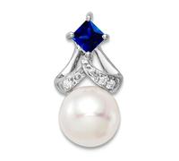 JewelryWeb Chaîne en or blanc 14 carats avec perles de culture d'eau douce saphir et diamant 15,9 x 8,35 mm de large pour homme et femme
