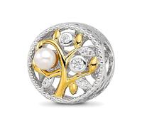 JewelryWeb Collier avec pendentif en argent sterling 925 plaqué rhodium plaqué or avec perle Fwc et zircone cubique pour femme 11,15 mm