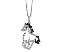 JewelryWeb Collier avec pendentif en forme de cheval de 25,25 mm plaqué rhodium noir et blanc CZ avec extension de 5 centimètres et collier de 41 cm pour femme