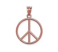 Jewelryweb Collier avec pendentif en or jaune massif 14 carats avec signe de paix pour femmes et adolescents (18 mm x 25 mm), One Size, Métal Or rose Doré Métal Or rose, Pas de gemme