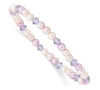 JewelryWeb Pearl Bracelet extensible pour adolescent en perles de coquillage synthétique Rose/violet et cristal 4 mm
