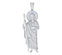 JewelryWeb Pendentif religieux Saint Jude en argent sterling 925 pour homme, poids 1,68 carat, poids 1,18 carat baguette ronde moissanite Saint Jude 89,1 x 18,9 mm de large collier pour homme