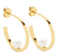 JEWELS BY LEONARDO 024332 Lucinda Boucles d'oreilles créoles en acier inoxydable doré avec perle d'imitation blanche Bijou pour femme Cadeau pour femme, Eine Größe, Acier inoxydable, Perle