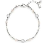 JEWELS by Leonardo 024334 Elsana Bracelet en acier inoxydable argenté, perles d'imitation en blanc, crème et gris clair, longueur 18-21 cm, bijoux pour femme, Eine Grösse, Acier inoxydable, Pas de