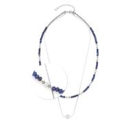 JEWELS by Leonardo Anjana Collier court en acier inoxydable argenté, perles de verre enfilées dans des tons bleus foncés et blancs, longueur 45-50 cm, bijou cadeau, 024311, 45 cm, Acier inoxydable,