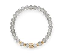 Jewels by Leonardo Berna 024875 Bracelet élastique en Acier Inoxydable doré, Perles de Verre Grises avec élément doré avec Pierres en zircone, 19 cm de Long, Bijou Cadeau pour Femme